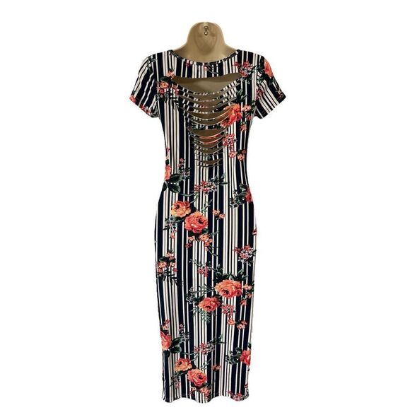 Floral Striped BodyCon Maxi Dress Size Small - Picture 2 of 6